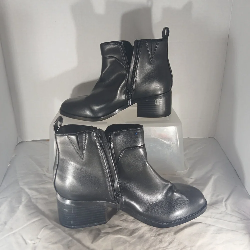 Lane Bryant Ankle Boots 9W Black Faux Leather Block Heel Side Zip Moto‎ Booties